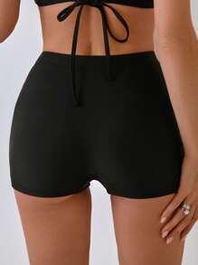 Beach Outfits For Women Summer Vacation Solid Color Pleated Front Band Swim Bottom, Separates