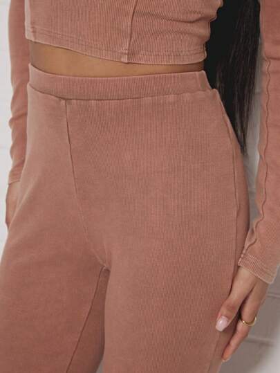 SUMWON WOMEN Retro High Waist Ribbed Kickflare Pants