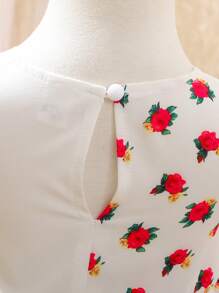 SHEIN 女婴可爱花卉印花分层荷叶边雪纺连衣裙，夏季 - 彩色 - 查看 3