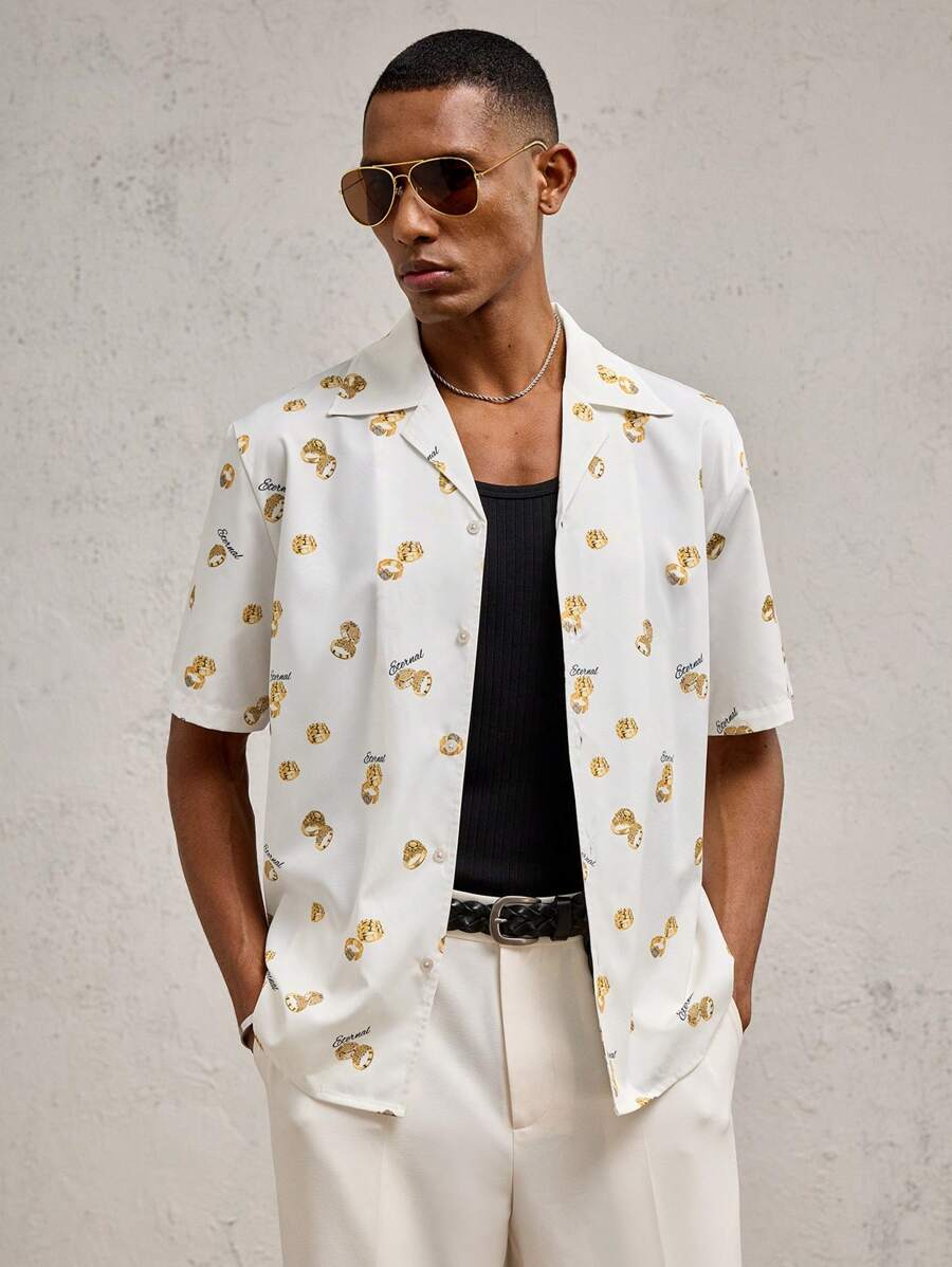 AKNOTIC Business Casual Men's Loose Fit Turn-Down Collar Short Sleeve Casual Shirt, Suitable For Daily Wear In Summer