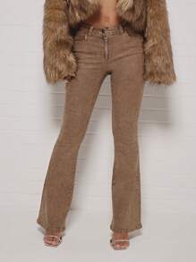 SUMWON WOMEN Designer Flared Jeans Y2K Style High Waist Bell Bottom Denim Pants Retro Waxed Finish Casual Fashion Statement Fall Winter