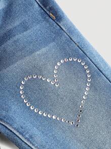 Maija Kids Maija Kids Young Girl' Shimmery Heart Rhinestone Decor Blue Denim Stretchy Flare Jeans - Light Wash - View 2