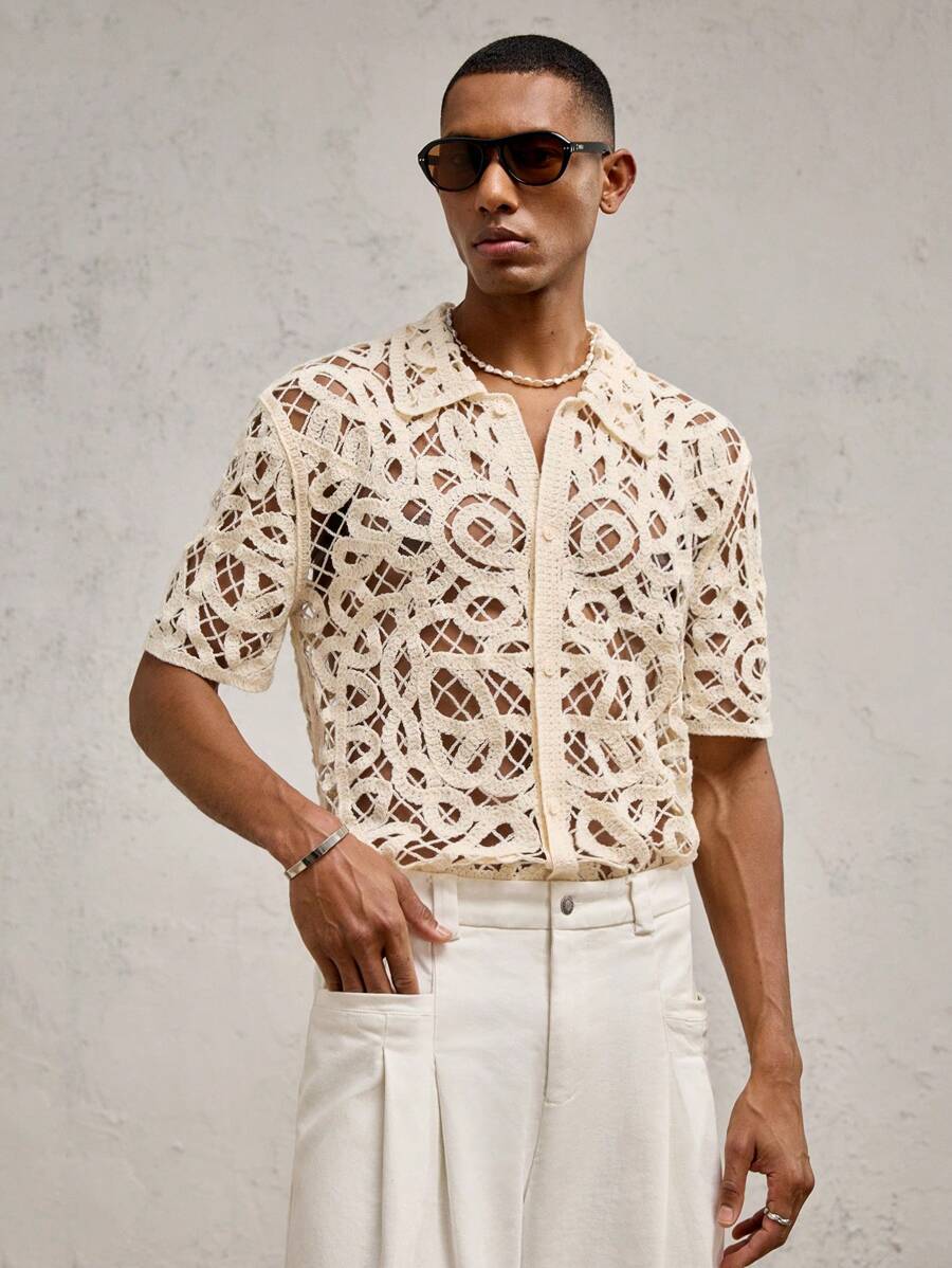 AKNOTIC Business Casual 男士镂空宽松针织休闲秋季毛衣，适合夏季、学校