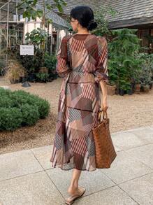 DAZY Women's Casual Holiday Geometric Print Dress,Ruffle Maxi Dress - Multicolor - View 6