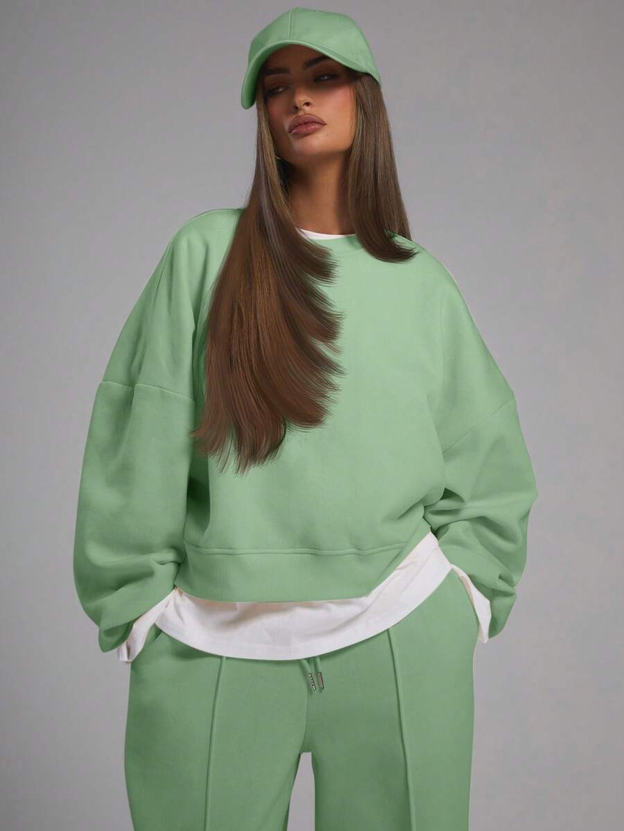 MUSERA Oversized Crew Neck Tracksuit Swestshirt Only Casual Cute Cosy - Mint Green - View 1