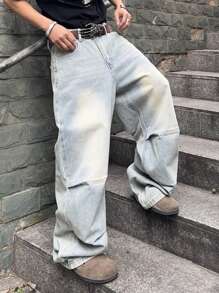 Manfinity EMRG 男士宽松休闲牛仔裤，带口袋，日常穿着 - 藍色 - 查看 3