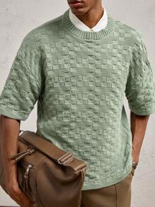 AKNOTIC Business Casual Men's Fitted Close Shoulder Short Sleeve Casual Knit Top, Suitable For Summer - Green - View 3