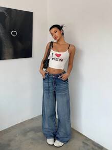 SHEIN EZwear 女式休闲百搭宽松低腰阔腿 Y2k 宽松牛仔裤