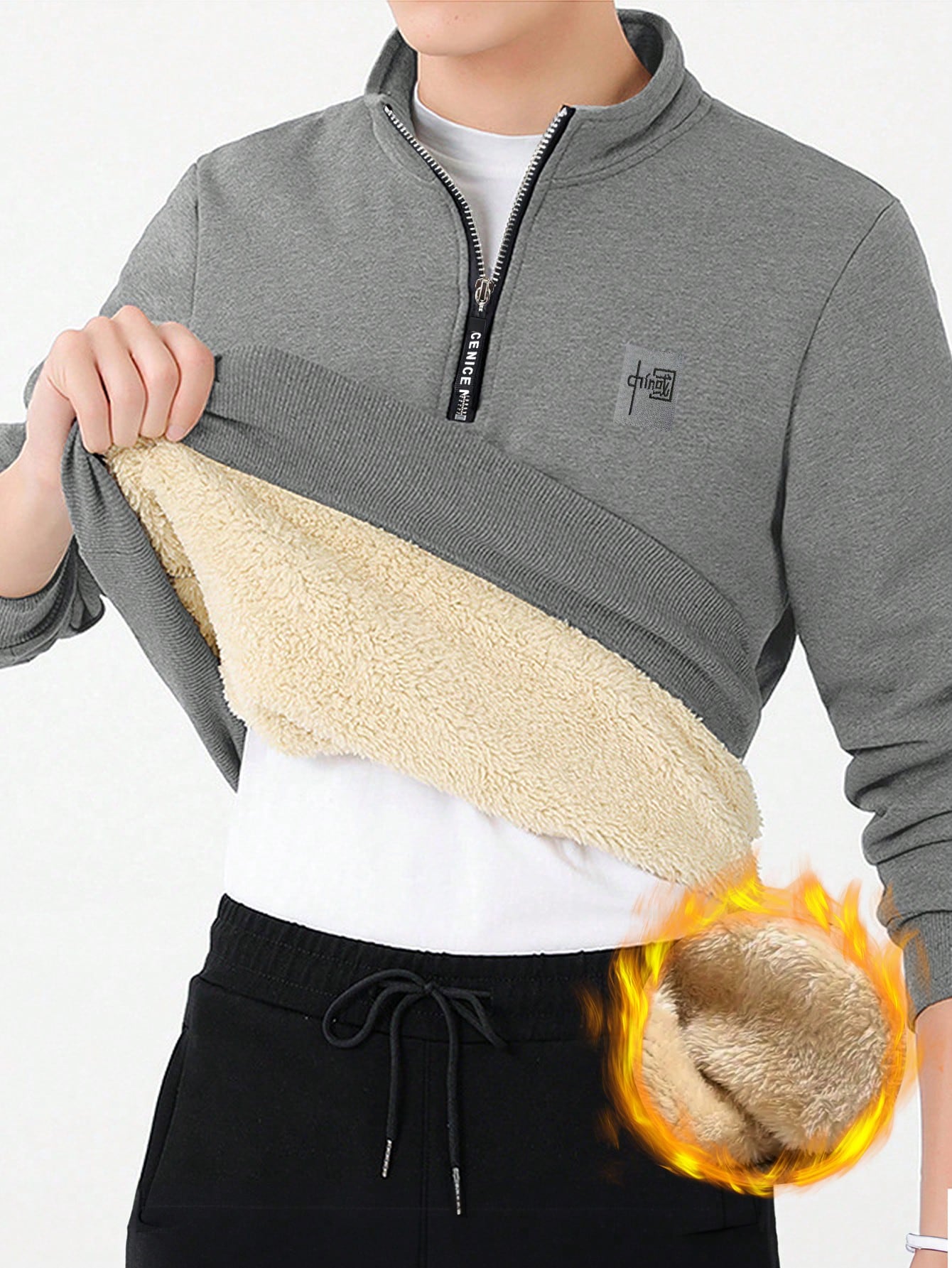 Manfinity Dauomo Men's Front Zipper Long Sleeve Simple Warm Sweatshirt, Casual Daily Wear