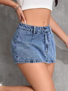 SHEIN ICON Women Denim Casual Short Skirt, Minimalist Fashion For Everyday Wear