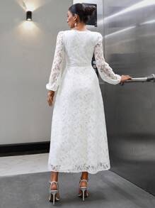 EURMUSE Romantic Style, Lace Pencil Skirt Maxi Dress - White - View 2