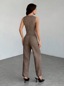 EMERY ROSE Casual Sleeveless Open Front Vest And Relaxed Pants Set In Fall/Winter - Brown - View 2