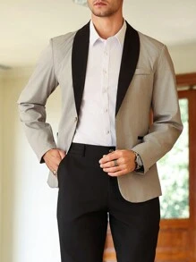 Calvornis Ensemble veste et pantalon en costume pour homme à col châle bicolore - Gris pâle - Voir 6