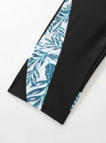 Swim Lushoire 夏季成熟树叶印花露背细肩带休闲度假风格女式吊带短款上衣比基尼