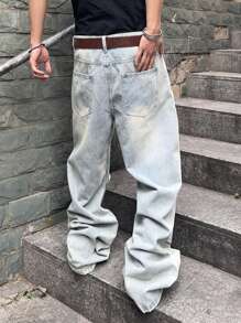 Manfinity EMRG 男士宽松休闲牛仔裤，带口袋，日常穿着 - 藍色 - 查看 2