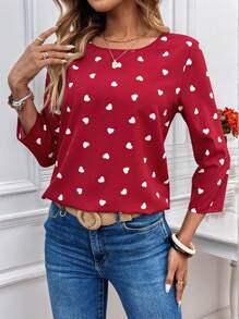EMERY ROSE Blusa de manga larga con estampado de corazón para el Día de San Valentín de las mujeres