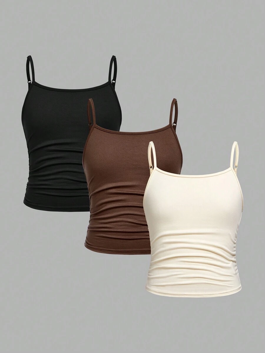 SHEIN Girlism 3 件套 Tween 女童修身休闲运动基本款吊带背心套装