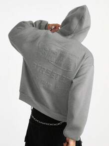 Manfinity RebelGame Felpa con cappuccio casual e ampia a maniche lunghe con stampa di lettere, per uomo