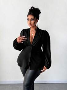 Maweii Plus Size Women's Casual Solid Color Lantern Sleeve Blouse For Autumn Women Shirt