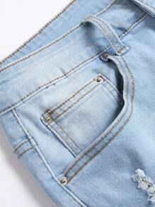 Manfinity EMRG Men's Front Button Pocket Distressed Casual Skinny Denim Shorts