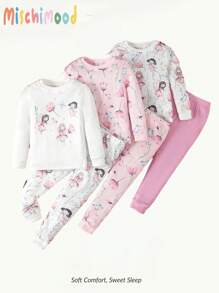 Young Girl Cartoon Printed Snug Fit Homewear Set - Multicolor - View 1