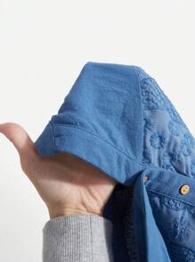 EMERY ROSE Women's Summer Cotton Embroidered V-Neck Short-Sleeve Shirt - Dusty Blue - View 6