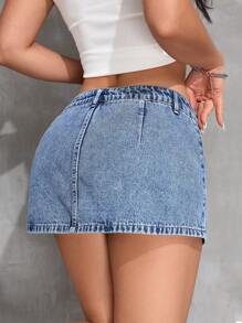 SHEIN ICON Women Denim Casual Short Skirt, Minimalist Fashion For Everyday Wear