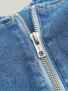 SHEIN MOD 女士无袖甜心领休闲修身牛仔上衣 - 淺色水洗藍 - 查看 3