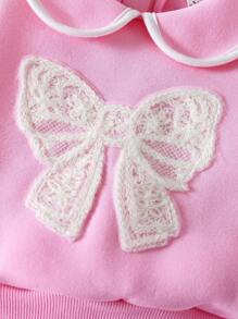 SHEIN Baby Girl 2 Pieces Set With Collar, Bow Decor, Embroidered Sweatshirt & Pleated Skirt, Fashion Outfit - Pink - View 5