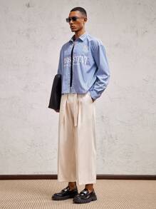 AKNOTIC Party 男士梭织宽松长直筒休闲裤，适合日常穿着 - 米色 - 查看 2