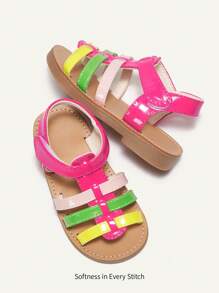 Cozy Pixies Sandalias planas de verano divertidas y versátiles para combinar con todo para niñas pequeñas en colores contrastantes - Rosa Fucsia - Ver 4