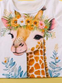 SHEIN 2pcs/Set Baby Girl Infant Toddler 0-3 Years Old Spring/Summer New Casual Versatile Homewear & Outerwear Comfortable Cute Giraffe Animal Print T-Shirt Top And Shorts Set - Yellow - View 7