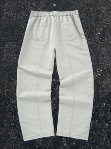 Manfinity EMRG 男士纯色前扣口袋休闲长裤，日常穿着 - 淺灰色 - 查看 2