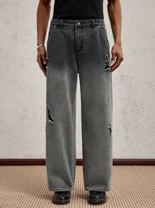 SHEIN X ELOISA & ORSON AKNOTIC Party Jeans casuales de cintura media larga y pierna recta tejidos para hombres, adecuados para combinar a diario, para rave