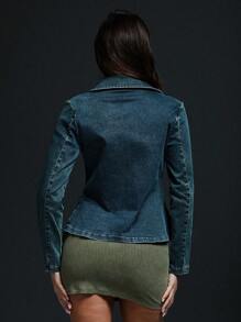 Denimoi Tie Front Washed Denim Top Simple Fashionable Daily Casual - Dark Wash - View 3