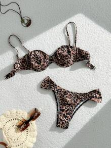 Sexy Leopard Print Bikini Set, Beachwear Swimwear For Women For Summer Beach Vacation