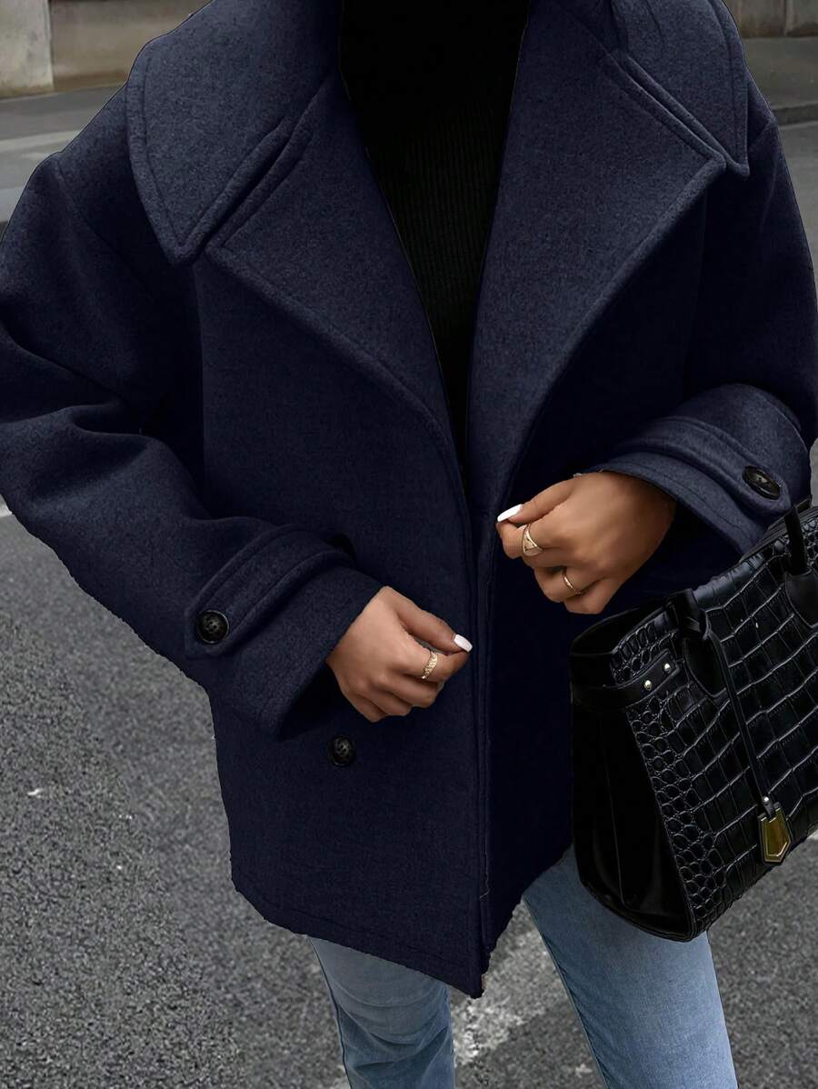 EMERY ROSE 女士简约纯色长袖纽扣休闲衬衫 - 藏蓝色 - 查看 1