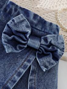 SHEIN Vintaside Kids 2pcs/Set,Baby Girl Spring&Summer Casual Style,Solid Short Sleeves T-Shirt&Hort Jearns