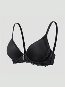 Lace Splicing Thin Cup Unlined Wire Smooth Push-Up Minimizer Bra