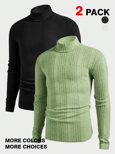 Manfinity Basics Men's 2 Pieces Knitted Fit Basic Style Casual High Neck Shoulder Long Sleeve T-Shirt Suitable For Autumn And Winter