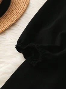 SHEIN LUNE 大码纯色前扣长袖休闲连衣裙 - 黑色 - 查看 5