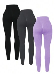 Easithlete Casual Plain High Waist Seamless Leggings - Multicolor - View 2