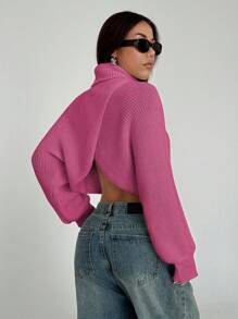 Flirla 女士休闲纯色毛衣，简约时尚，适合日常穿着的针织套头衫，秋冬皆宜。 - 玫紅色 - 查看 2