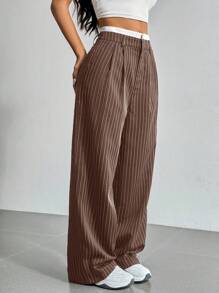 SHEIN EZwear Pantalones de traje de pierna ancha con cintura a rayas casual