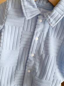 Baby Boys 2 Pieces Set Blue Textured Fabric Shirt & Short Outfit Clothes, Suitable For Babies To Wear On All Occasions In Summer, Textured Fabric For Quality Feel