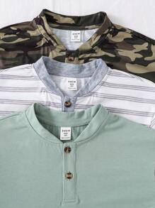 SHEIN Leap Crew 青少年男孩休闲短袖和长裤套装，多件套 - 彩色 - 查看 3