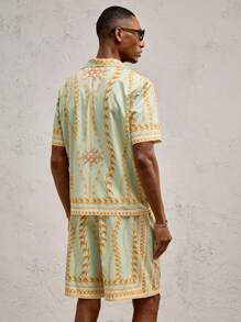 AKNOTIC Business Casual 2 peças/conjunto de camisa casual masculina solta com ombros caídos, adequada para uso diário no verão - Multicolorido - Ver 5