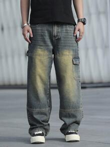 Manfinity Hypemode Men's Simple Straight Leg Jeans With Pockets, Casual Daily Wear - Blue - View 5