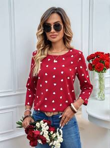 EMERY ROSE Blusa de manga larga con estampado de corazón para el Día de San Valentín de las mujeres