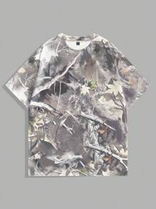 Manfinity Hypemode 男士圆领短袖全印花简约 T 恤，休闲日常穿着 - 彩色 - 查看 1